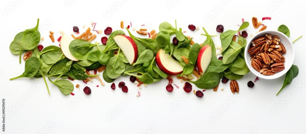 Aufkleber copy space image of healthy salad ingredients for a vegan salad recipe featuring baby spinach leaves