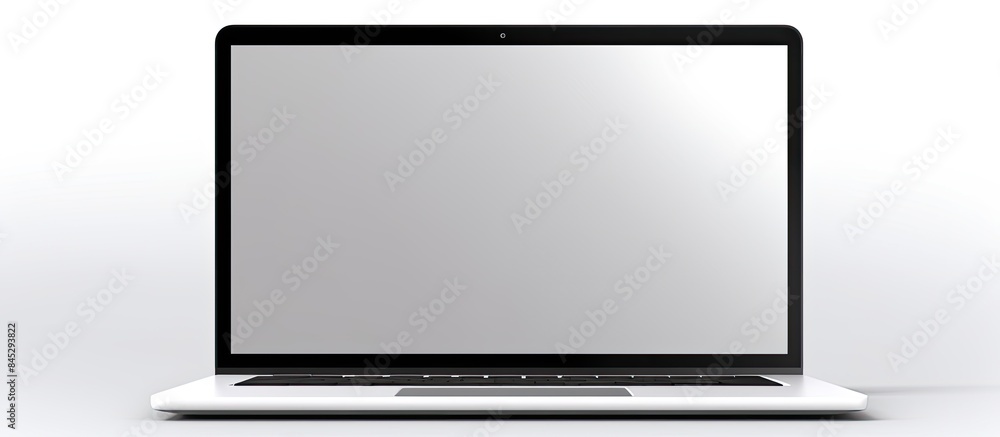 Fototapete A laptop or notebook sits on a white background with a blank white screen The screen is ready for text or design and the image includes a clipping path. Creative banner. Copyspace image