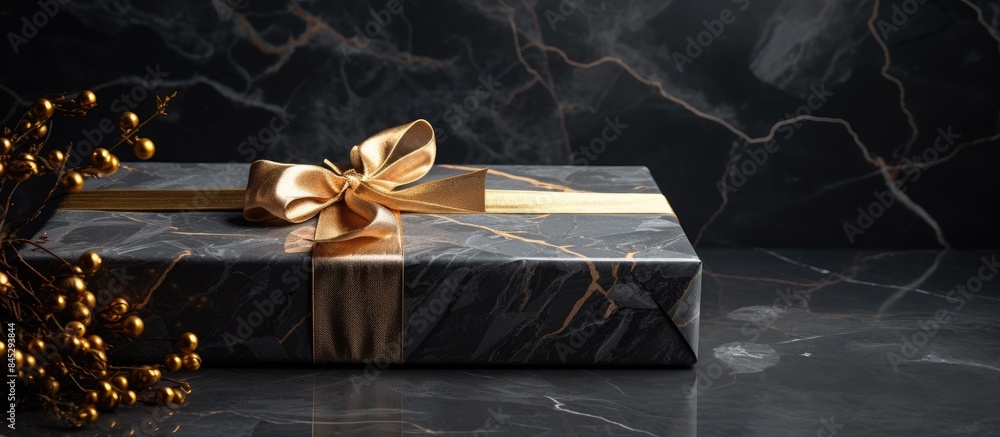 Leinwandbilder on the special occasion adorn a large golden gift box set it against a black marble surface with a g
