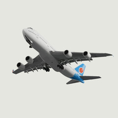 Obraz premium Web Realistic 3D model of an airplane flying in the air isolated on white background. Passenger plane sky flying. Vector Illustration