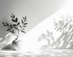 白い壁に影を落とす観葉植物