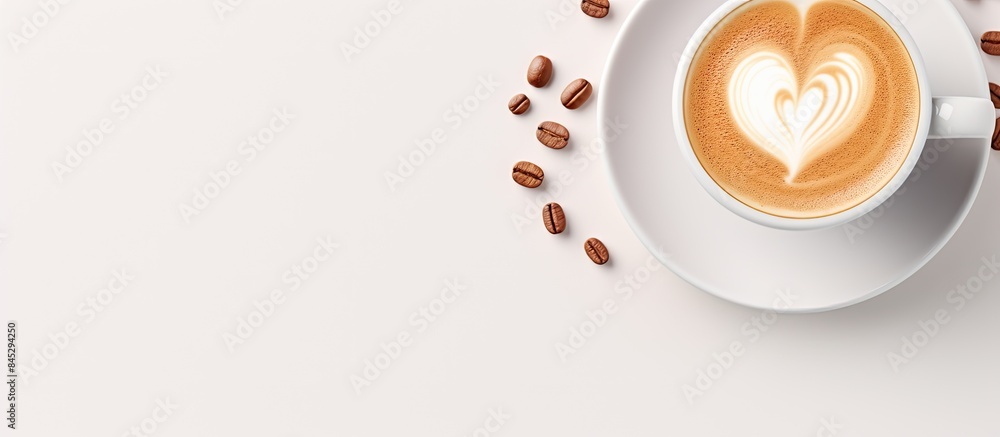 Leinwandbilder the white background showcases a latte art with multiple heart shaped designs on a coffee cup creati