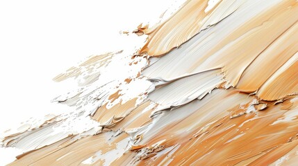 A brush stroke of tan and white paint on a white background