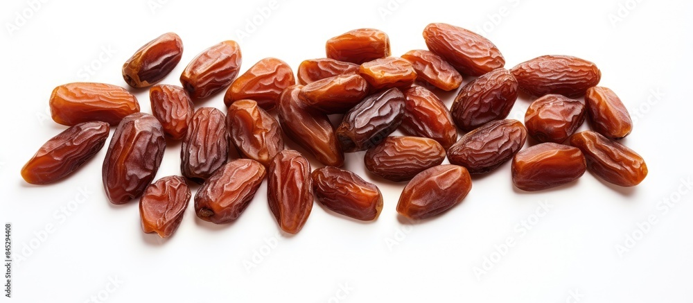 Poster a copy space image showcasing dried sliced date fruit placed on a white background this vegan sugar 