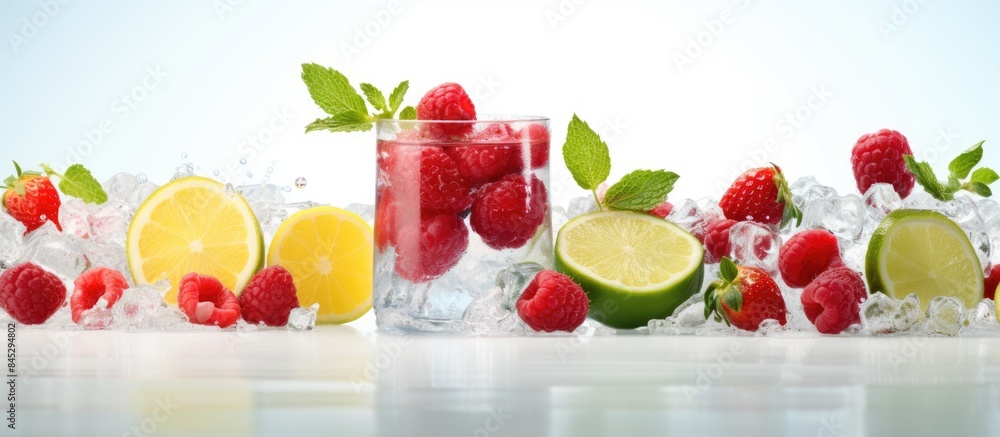 Aufkleber copy space image of summer refreshing drinks including fruit and berry raspberry mojito or lemonade 