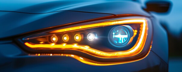 Modern Car LED Headlight Close-Up
