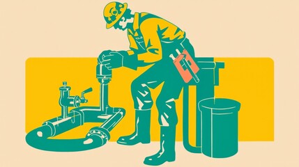 Simple style hand drawing illustration of a plumber