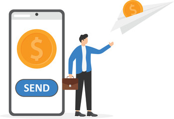 Young men with smartphones in their hands send and receive money, Money transfer, mobile payment
