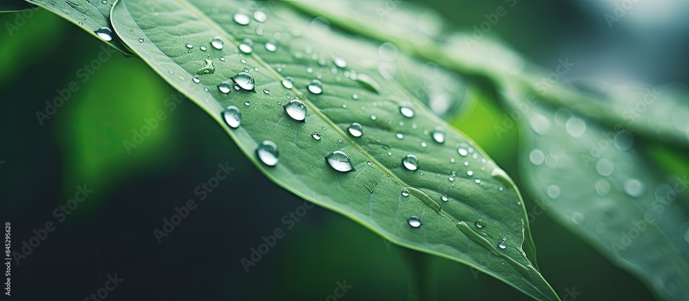 Leinwandbilder A vintage toned close up image of raindrops on a textured green leaf in a tropical nature setting creating an abstract background It highlights the concepts of ecology environment and travel adventur