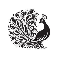 Bold Peacock Silhouette: Vector Art Celebrating the Beauty and Grandeur of Nature's Treasures - Peacock Illustration - Peacock Vector.