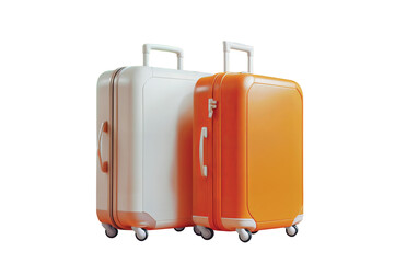 Set of stylish orange and white suitcases on white or transparent background. Travel and vacation concept.