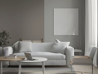 Living room with a white sofa and chair