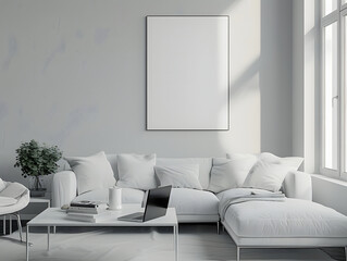 Living room with a white sofa and chair