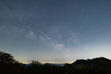 美しい天の川が見える高原