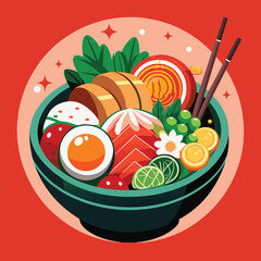 Delicious Japanese Food  A Variety of Sushi and Sashimi Mixed Japanese Food Plate