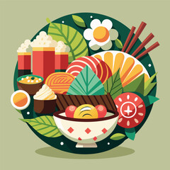 Delicious Japanese Food  A Variety of Sushi and Sashimi Mixed Japanese Food Plate