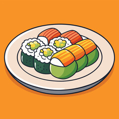 Delicious Japanese Food  A Variety of Sushi and Sashimi Mixed Japanese Food Plate