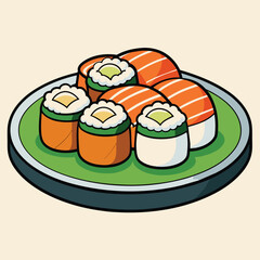 Delicious Japanese Food  A Variety of Sushi and Sashimi Mixed Japanese Food Plate