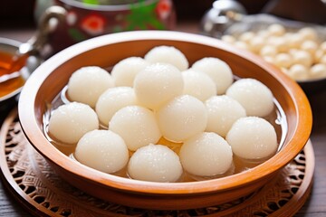 Wedang ronde jahe is glutinous rice balls with ginger and palm sugar syrup popular as tangyuan in chinese culture eat at dongzhi festival imlek and chinese new year