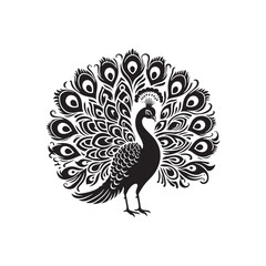 Fototapeta premium Peafowl Silhouette: Perfect for Nature-inspired Designs and Wildlife Enthusiasts - Peafowl Vector - Peafowl Illustration.