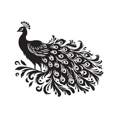 Obraz premium Peafowl Silhouette: Perfect for Nature-inspired Designs and Wildlife Enthusiasts - Peafowl Vector - Peafowl Illustration.