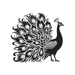 Peafowl Silhouette: Perfect for Nature-inspired Designs and Wildlife Enthusiasts - Peafowl Vector - Peafowl Illustration.