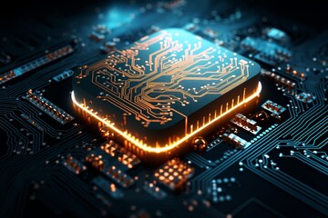 Glowing circuit board complex cyborg brain design generated by ai