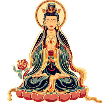 recommend clip art: Clipart illustration of guan yin on a white background. Suitable for crafting and digital design projects.[A-0001]