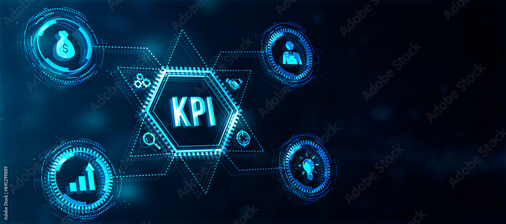 Poster internet, business, technology and network concept. kpi key performance indicator for business conce
