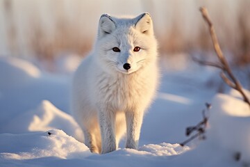 Wild arctic fox (vulpes lagopus) in tundra in winter time. white arctic fox.