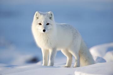 Wild arctic fox (vulpes lagopus) in tundra in winter time. white arctic fox.