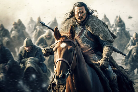 Genghis Khan Mongol Khan Timujin, warrior emperor conqueror. AI generated.