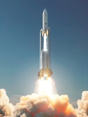 Fototapeta premium An abstract rocket taking off, the concept of a startup, successful business and teamwork