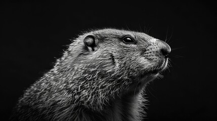 Groundhog photographed in profile facing camera