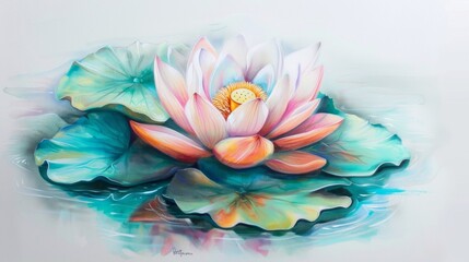 Colorful Lotus Flower with Large Leaves
