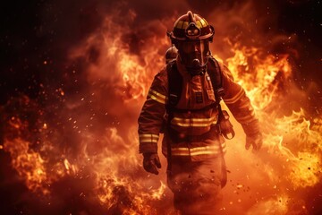 Firefighter in Action Amidst Intense Flames