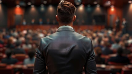 Fototapeta premium Speaker Addressing Crowd at Professional Event