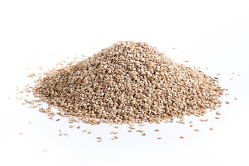 Rolled oats, healthy breakfast cereal oat flakes in bowl isolated on white background