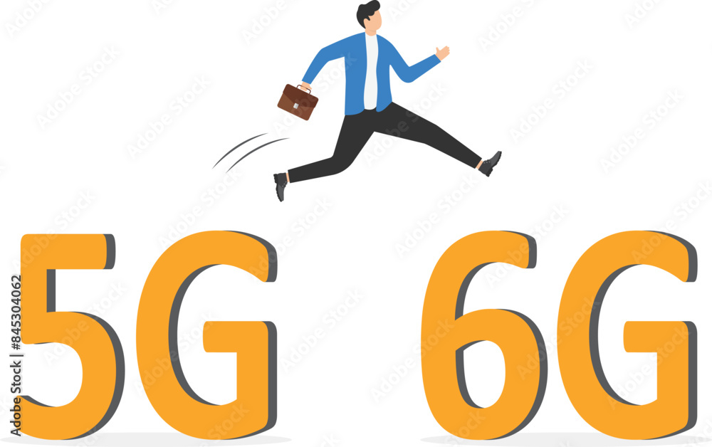 Poster 6g network technology, landing page template. users catch 6g internet connection. communication towe