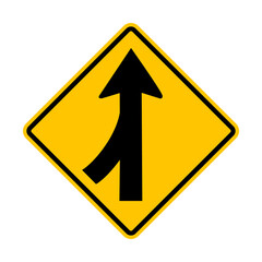 Sign for merging road on left side. Road junction. Unregulated intersection with adjacent road. A...