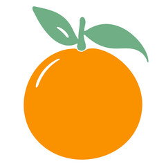 An orange with green leaves