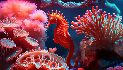 seahorse with anemone and corals