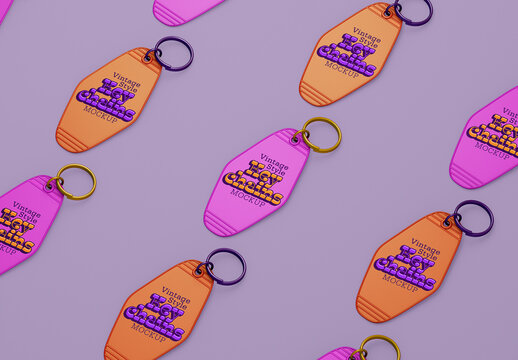 Vintage Style Keychain Isometric Composition Mockup