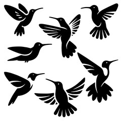 Hummingbirds Silhouette, Perfect for Nature and Wildlife Themes - Flat Vector Illustration