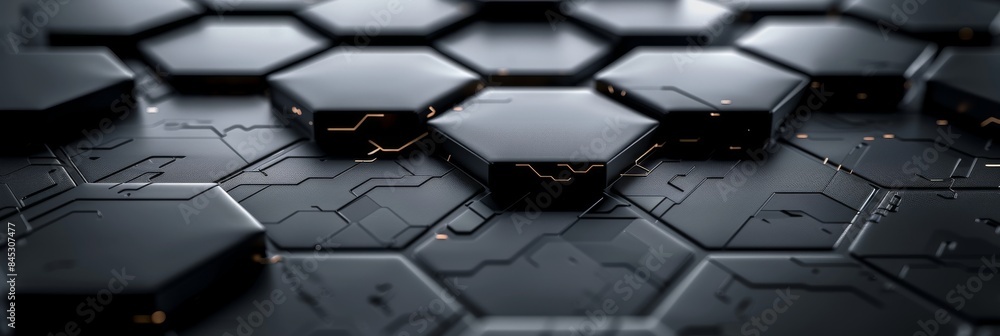 Poster futuristic 3d hexagonal pattern with black metallic texture, modern and high-tech background design