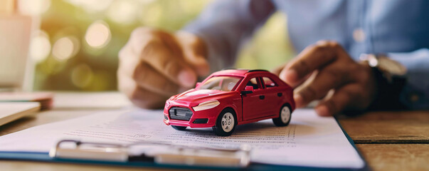 Signing car insurance or purchase agreement