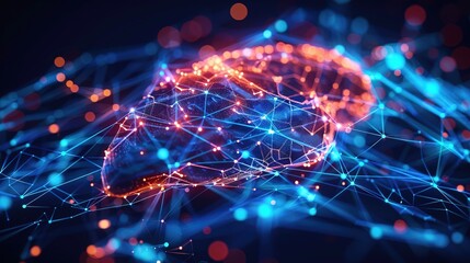 Abstract Panorama of a Glowing liver Interconnected with Digital Nodes, Illustrating Cardiology on a Deep Blue Background