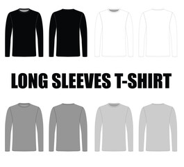 Active underwear round neck blank white, black grey and silver color long Sleeve t-Shirt For template on white Background. Front and Back view vector file.