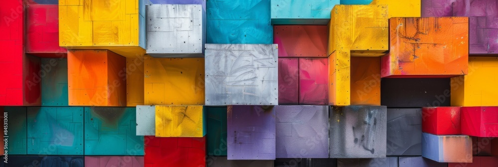Poster abstract geometric composition with colorful cubes. modern background