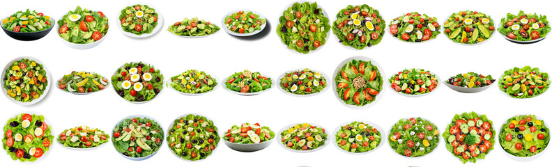 Salad bowl colage. Set of illustrations with no background with a transparent layer.